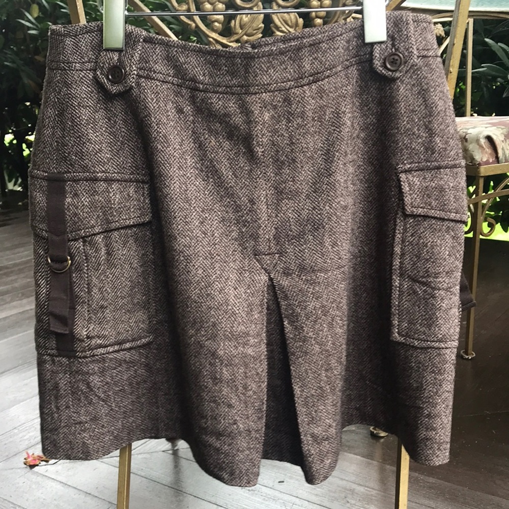 Esprit Herringbone Wool Skirt with Cargo Pockets in Brown